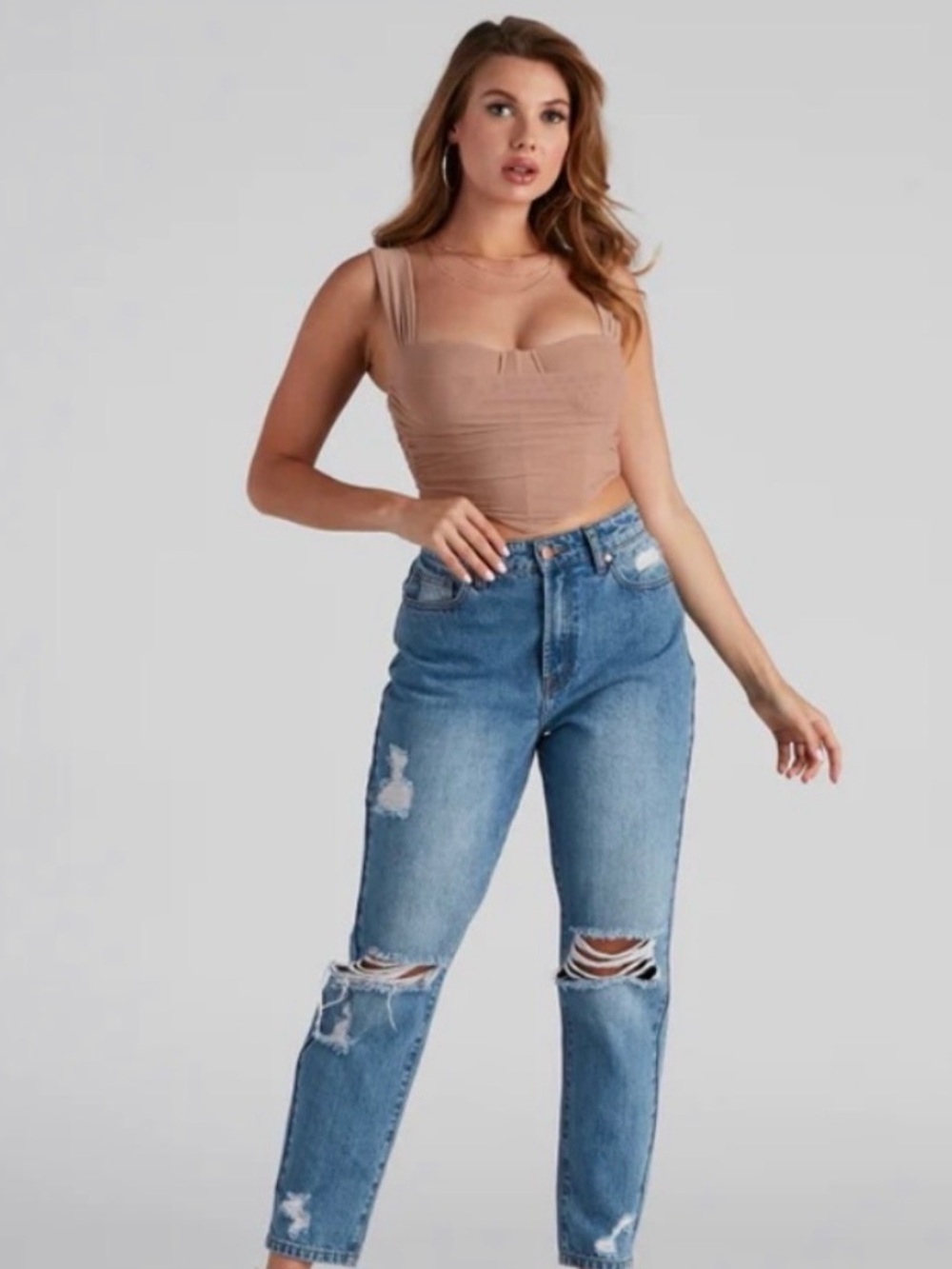 Windsor Nude Ruched Mesh Corset Crop Top Medium Bustier Going Out Party - Picture 2 of 7